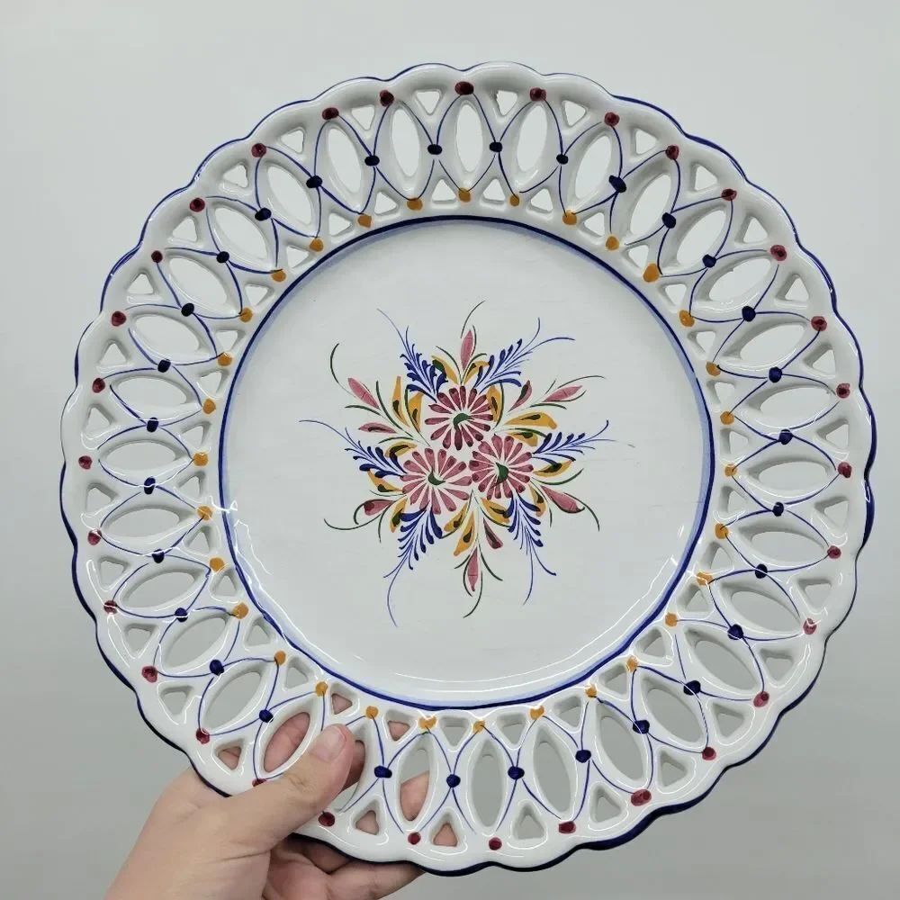 Hand-Painted Portuguese Pierced Vintage Plate – 12”